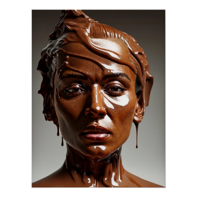 Poster de escultura humana de chocolate derretido. (Anverso)