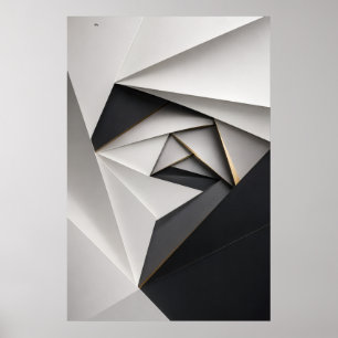 Póster de espiral de origami monocromo