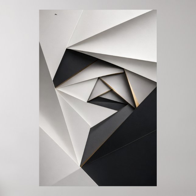 Póster de espiral de origami monocromo (Frente)
