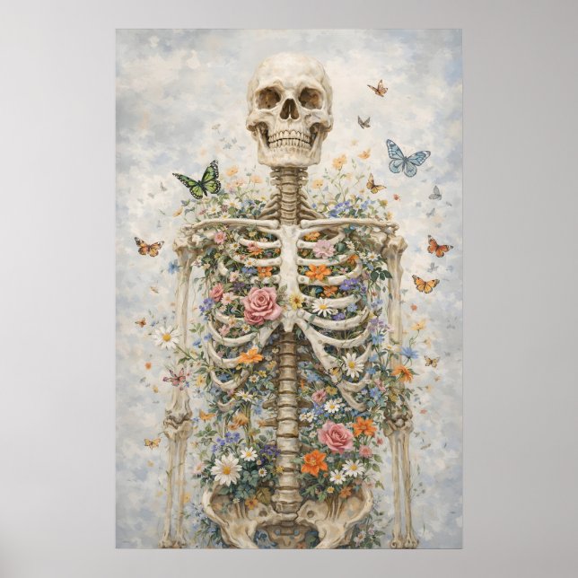 Póster de esqueleto floral, pared de anatomía de m (Frente)
