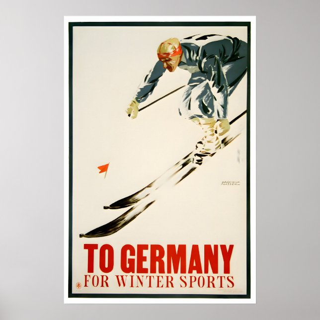 Póster de esquí de Alemania Arte alemán Impresión  (Frente)