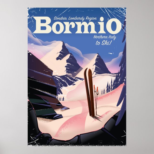Póster de esquí de Bormio, Sondrio, región de Lomb (Frente)