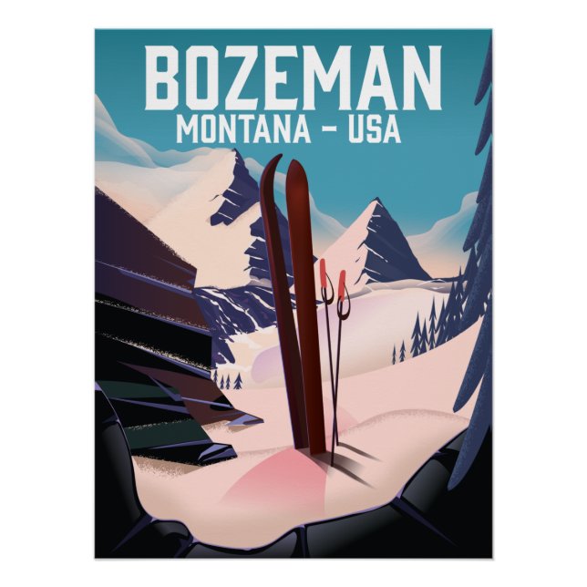 Póster de esquí de Bozeman Montana (Anverso)