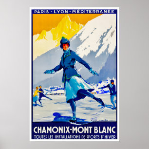 Póster de esquí de Chamonix Mont Blanc Arte Patina