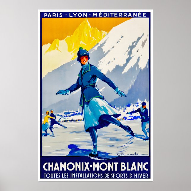 Póster de esquí de Chamonix Mont Blanc Arte Patina (Frente)