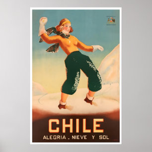 Póster de esquí de Chile Arte de viaje chileno Fel