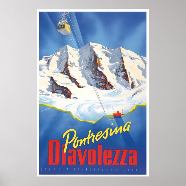 Póster de esquí de Diavolezza Suiza Arte Pontresin (Frente)