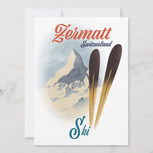 Poster de esquí de época de Zermatt Suiza (Anverso)