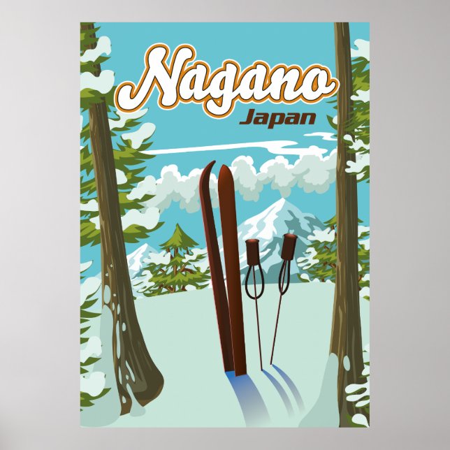 Póster de esquí de Nagano Japón (Frente)