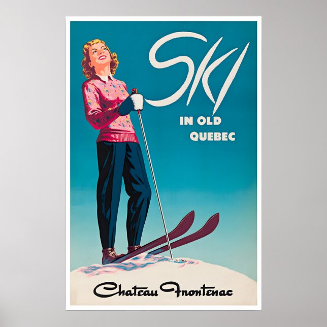 Póster de esquí de Quebec Arte de viaje a Canadá C (Frente)