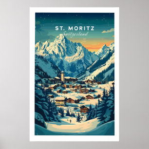Póster de esquí de St Moritz - Suiza 1