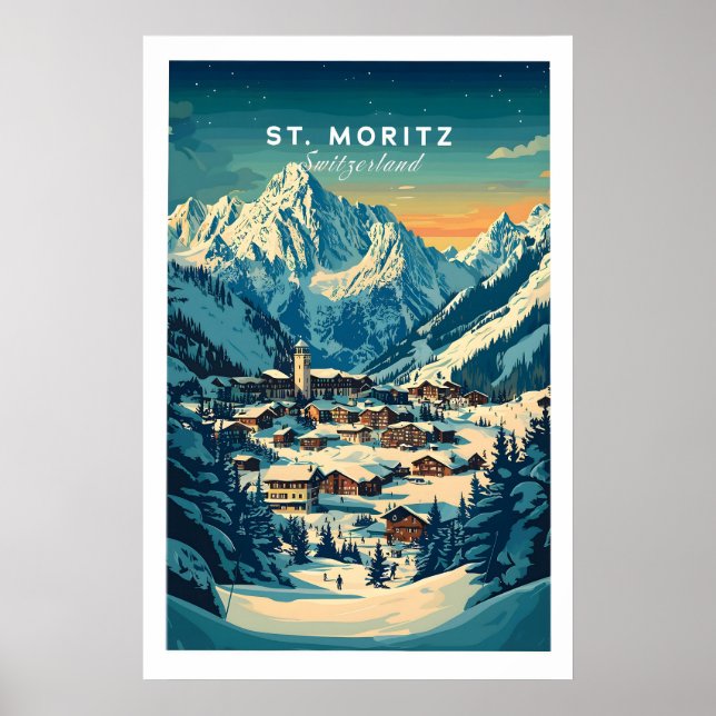 Póster de esquí de St Moritz - Suiza 1 (Frente)