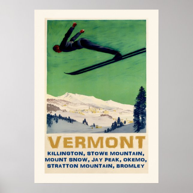 Póster de esquí en Vermont 20x28 (Frente)