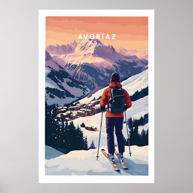 Póster de esquí francés de Avoriaz Arte de pared d (Frente)