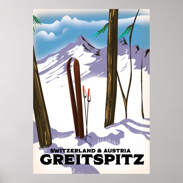 Póster de esquí Greitspitz Suiza y Austria (Frente)