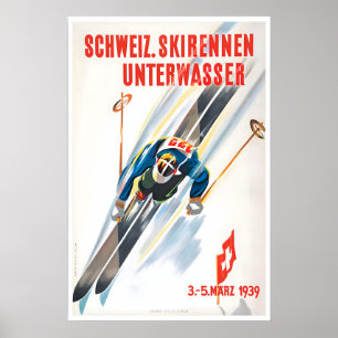 Póster de esquí suizo Arte de viaje Suiza Arte vin