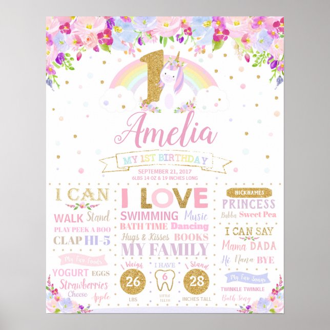 Póster de estadísticas de nacimiento y cumpleaños  (Frente)