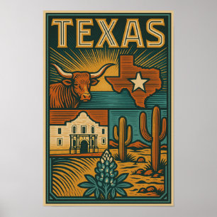 Poster de Estado de Texas - Arte mural inspirado e