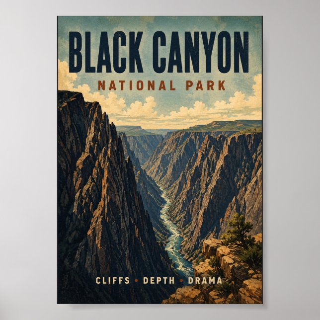 Póster de estilo vintage del Parque Nacional Black (Frente)