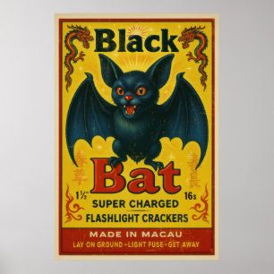 Póster de etiqueta de petardo Vintage Black Bat
