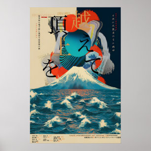 Póster de exposición japonés - Monte Fuji y Océano