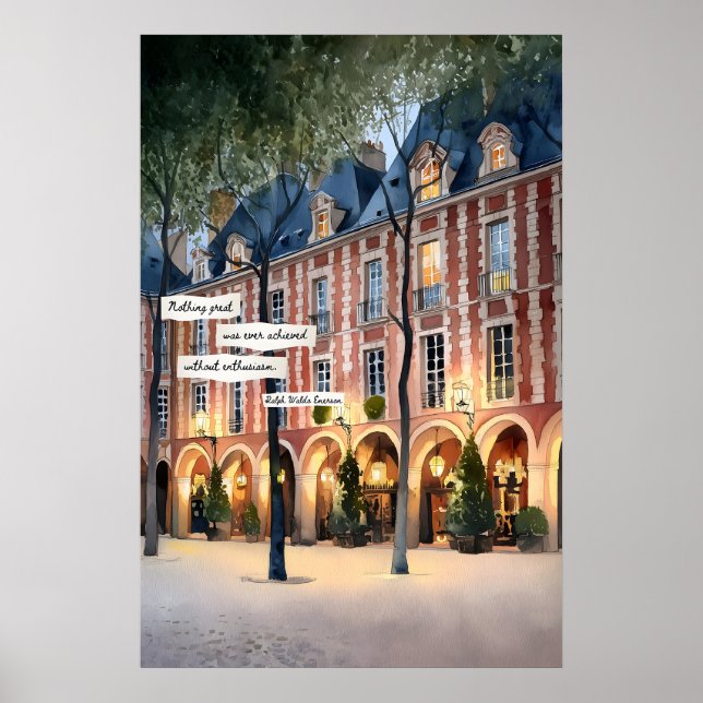 Póster de Fachada de Edificio Arqueado Luces Noctu (Frente)
