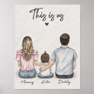 Póster de familia al grafito de padres e hijos de