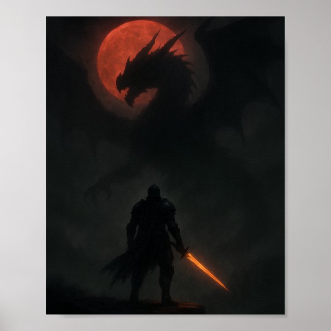 Póster de Fantasía de Caballero vs Dragón Bajo la  (Frente)