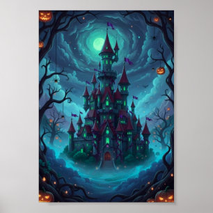 Póster de fantasía de Halloween del castillo embru