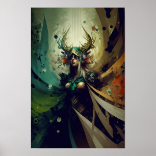 Póster de fantasía de hechicera elfa Arte de RPG