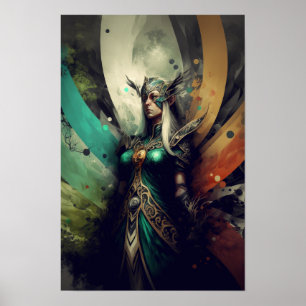 Póster de fantasía de hechicera elfa Arte de RPG
