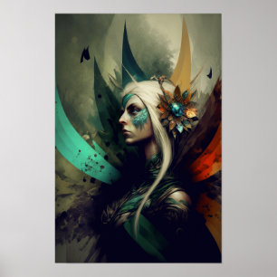 Póster de fantasía de hechicera elfa Arte de RPG