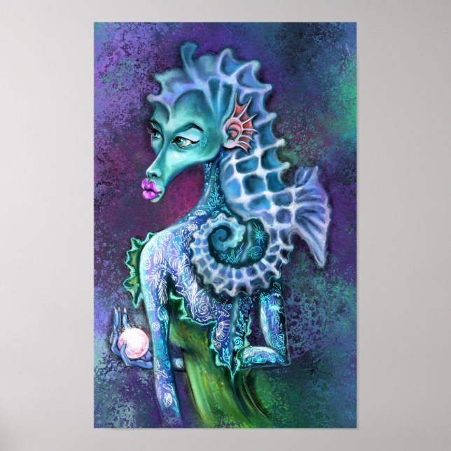 Póster de Fantasía de la Dama Caballito de Mar - P (Frente)
