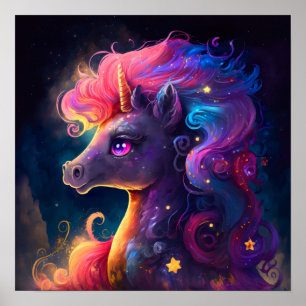 Póster de Fantasía de Unicornio de Galaxia