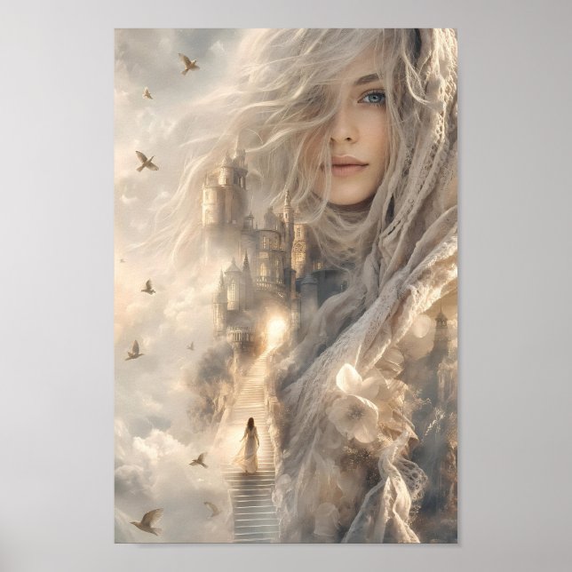 Póster de Fantasía del Castillo Etéreo de Luz (Frente)