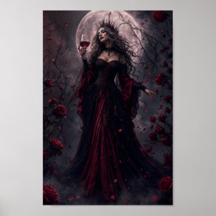 Póster de fantasía gótica Reina Luna Carmesí