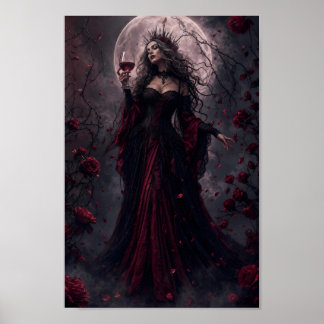 Póster de fantasía gótica Reina Luna Carmesí