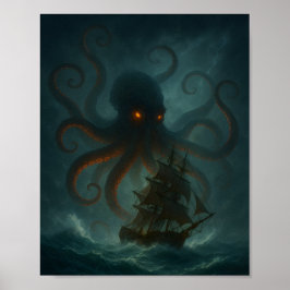 Póster de Fantasía Oscura del Monstruo Marino Krak