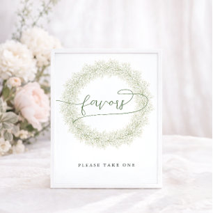 Póster de favores de boda con flores blancas clási