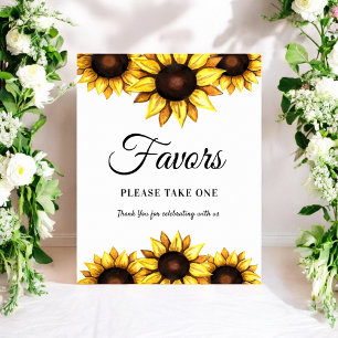 Póster de favores de girasol blanco amarillo