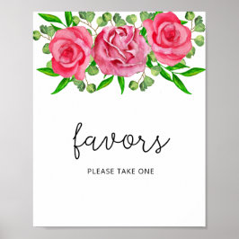 Póster de favores de rosas acuarela por favor tome