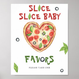 Póster de favores para baby shower de pizza en acu
