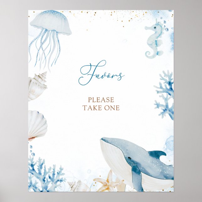 Póster de favores para baby shower de verano Ocean (Frente)