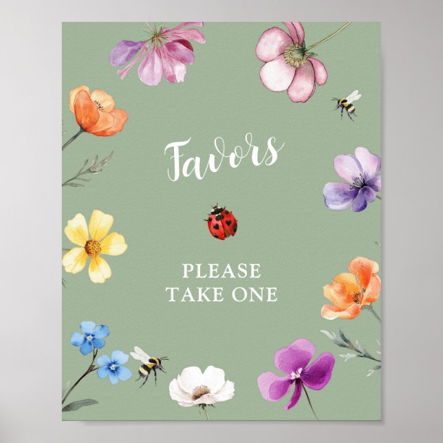 Póster de favores para baby shower Wildflower Love (Frente)