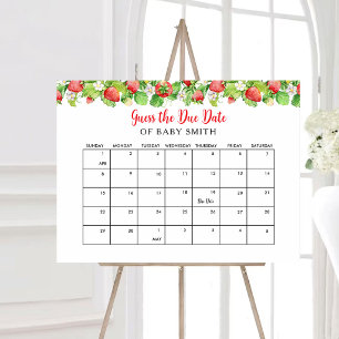 Póster de fecha de parto para baby shower de fresa