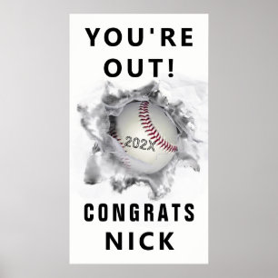 póster de felicitaciones de graduación de béisbol