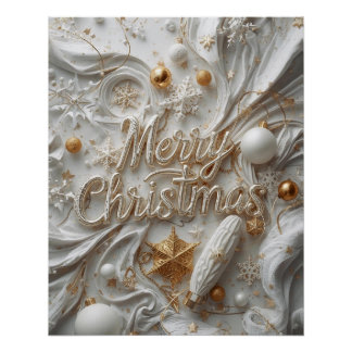 Póster de “Feliz Navidad” Blanco y Dorado