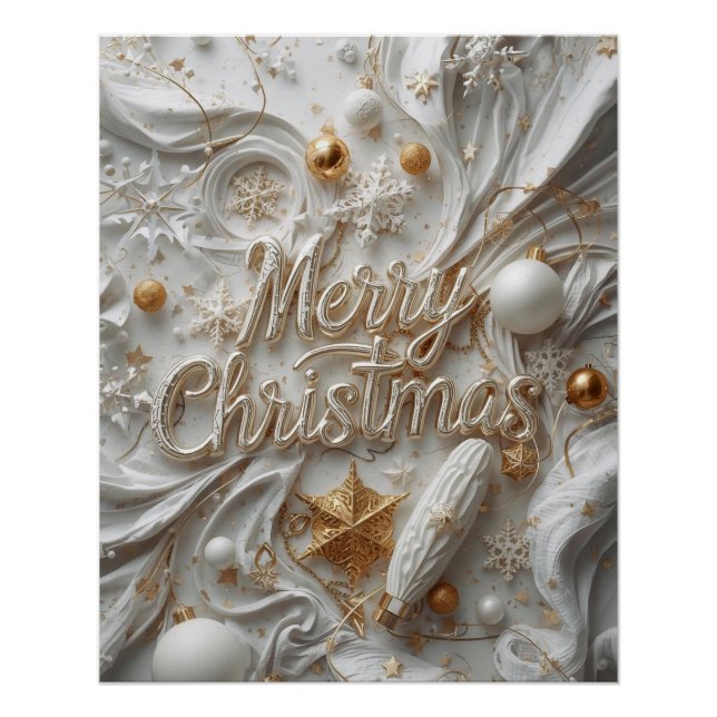 Póster de “Feliz Navidad” Blanco y Dorado (Anverso)