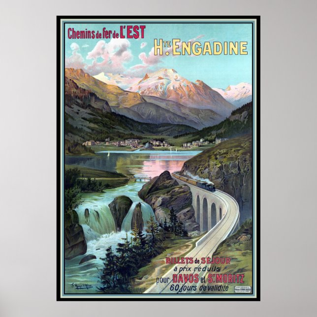 Póster de ferrocarriles para Davos y St. Moritz (Frente)