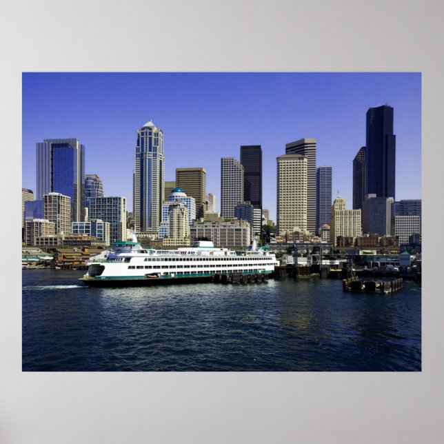 Póster de ferry y edificios de Seattle (Frente)